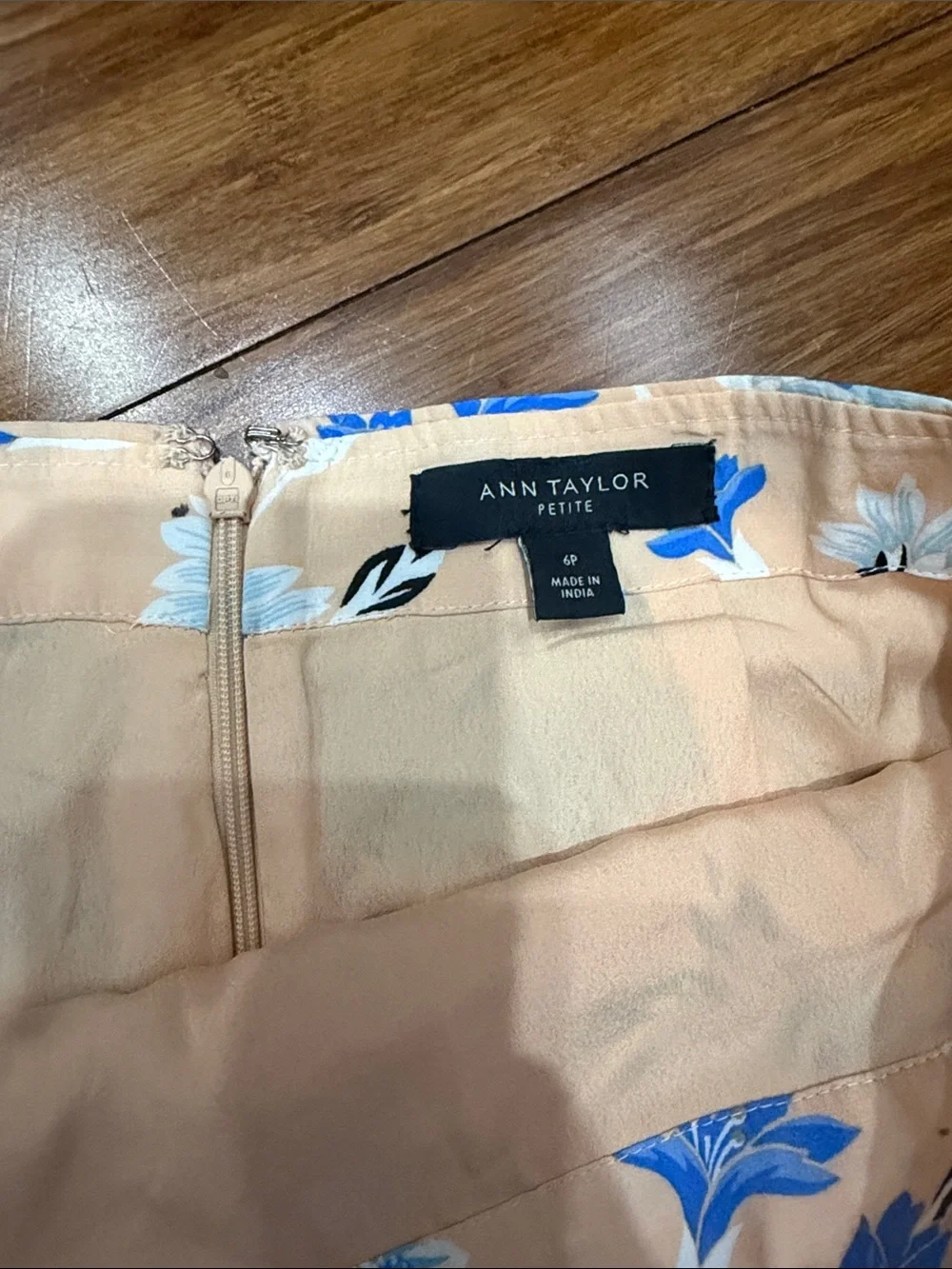 Ann Taylor Peach A-Line Tiered Skirt with Blue Floral Print Petit 6P